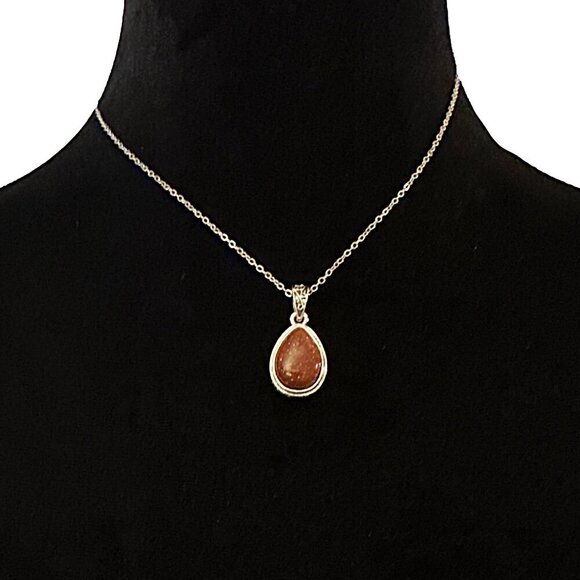 Goldstone Teardrop Pendant Necklace Silver Tone Adjustable Length - Picture 1 of 5